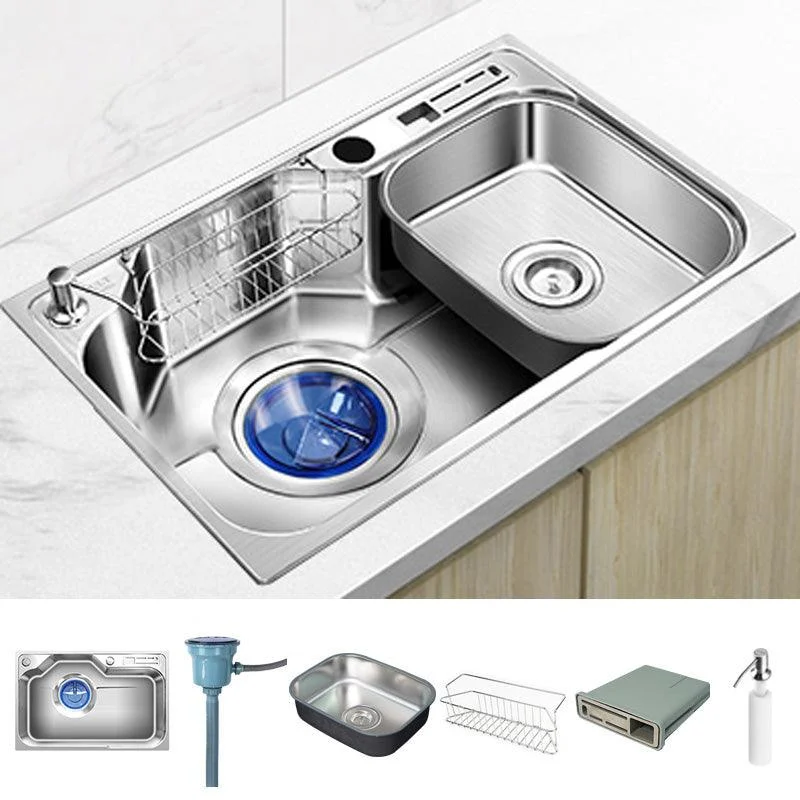 Contemporary Style Kitchen Sink Pure Color Stainless Steel 2 Holes Drop-In Kitchen Sink -Bathlova