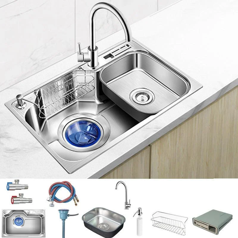 Contemporary Style Kitchen Sink Pure Color Stainless Steel 2 Holes Drop-In Kitchen Sink -Bathlova