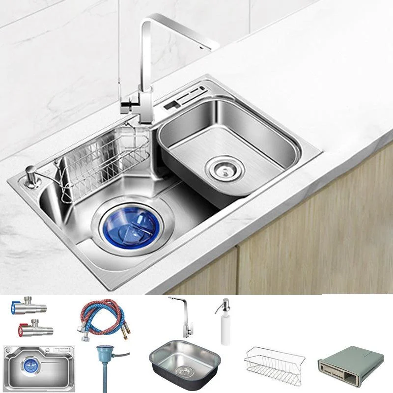 Contemporary Style Kitchen Sink Pure Color Stainless Steel 2 Holes Drop-In Kitchen Sink -Bathlova