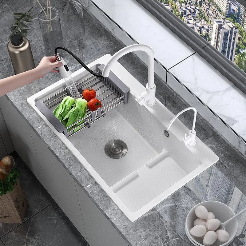 Contemporary Style Kitchen Sink Quartz Kitchen Sink in White -Bathlova