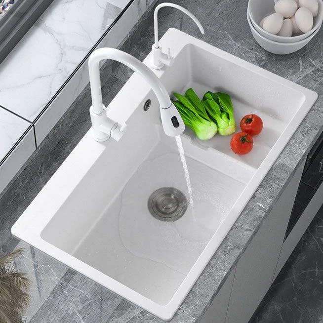 Contemporary Style Kitchen Sink Quartz Kitchen Sink in White -Bathlova