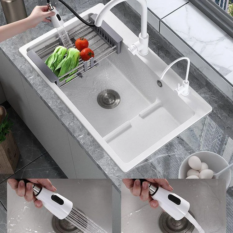 Contemporary Style Kitchen Sink Quartz Kitchen Sink in White -Bathlova