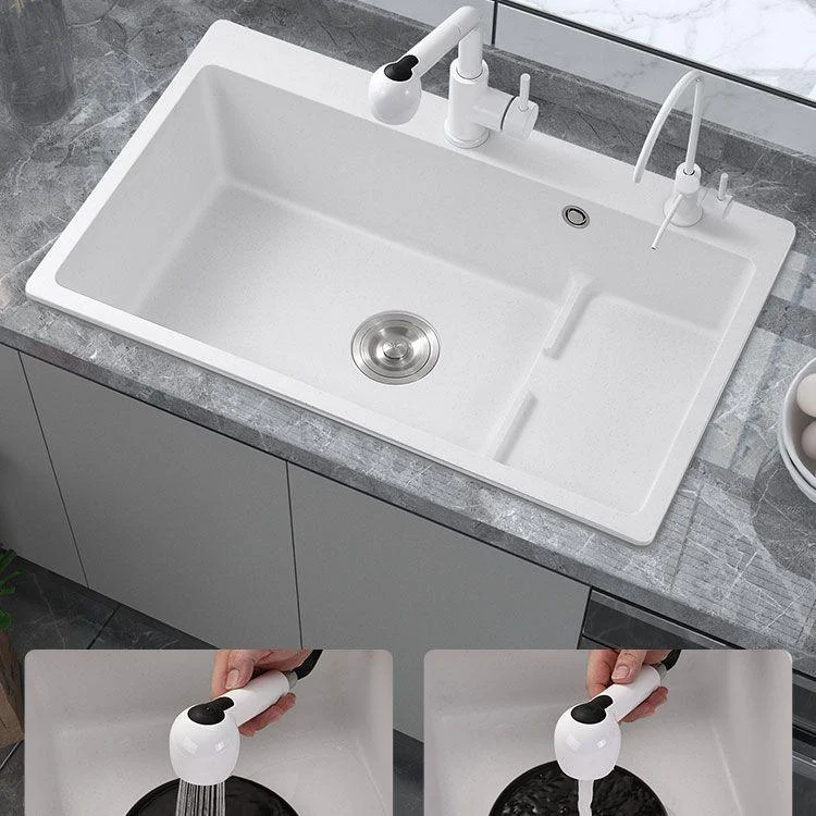 Contemporary Style Kitchen Sink Quartz Kitchen Sink in White -Bathlova