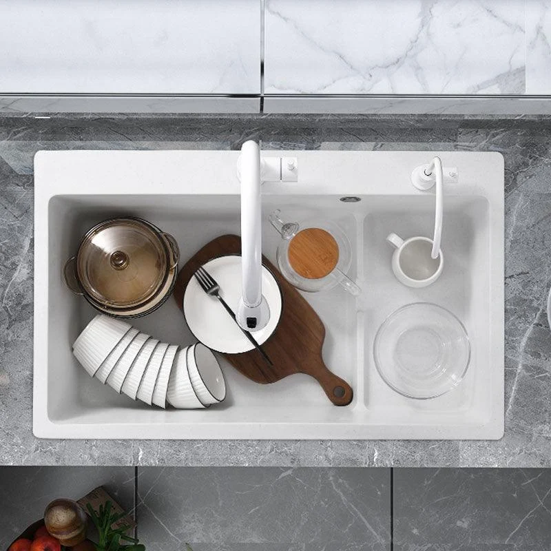 Contemporary Style Kitchen Sink Quartz Kitchen Sink in White -Bathlova