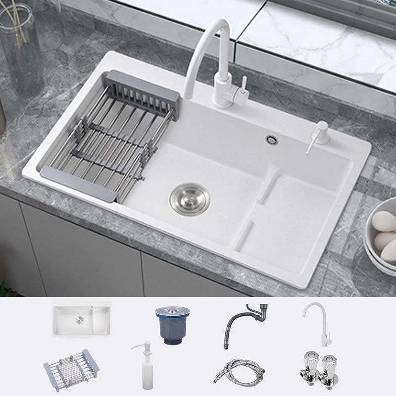 Contemporary Style Kitchen Sink Quartz Kitchen Sink in White -Bathlova