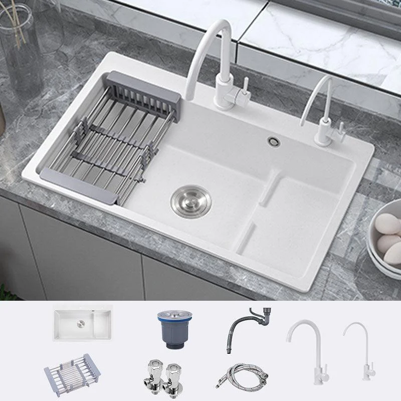 Contemporary Style Kitchen Sink Quartz Kitchen Sink in White -Bathlova