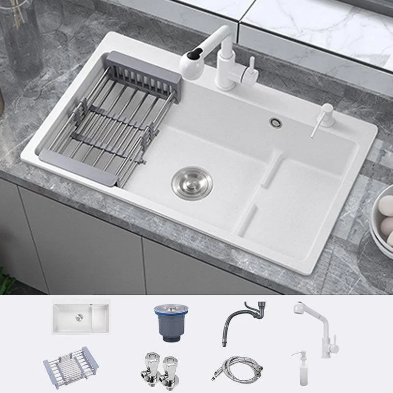 Contemporary Style Kitchen Sink Quartz Kitchen Sink in White -Bathlova