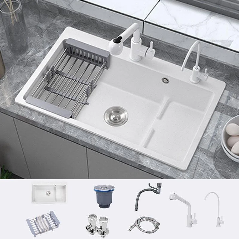 Contemporary Style Kitchen Sink Quartz Kitchen Sink in White -Bathlova