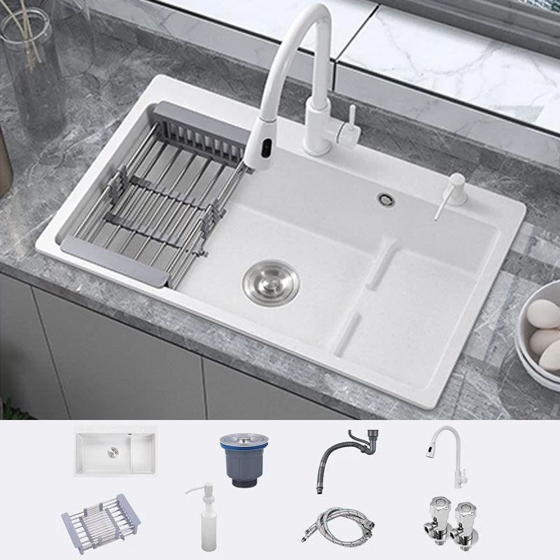 Contemporary Style Kitchen Sink Quartz Kitchen Sink in White -Bathlova