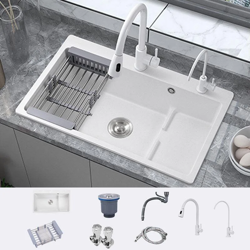 Contemporary Style Kitchen Sink Quartz Kitchen Sink in White -Bathlova