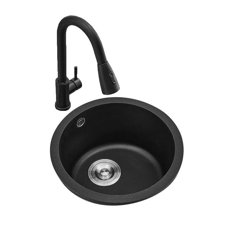 Contemporary Style Kitchen Sink Quartz Single Bowl Kitchen Sink with Basket Strainer -Bathlova