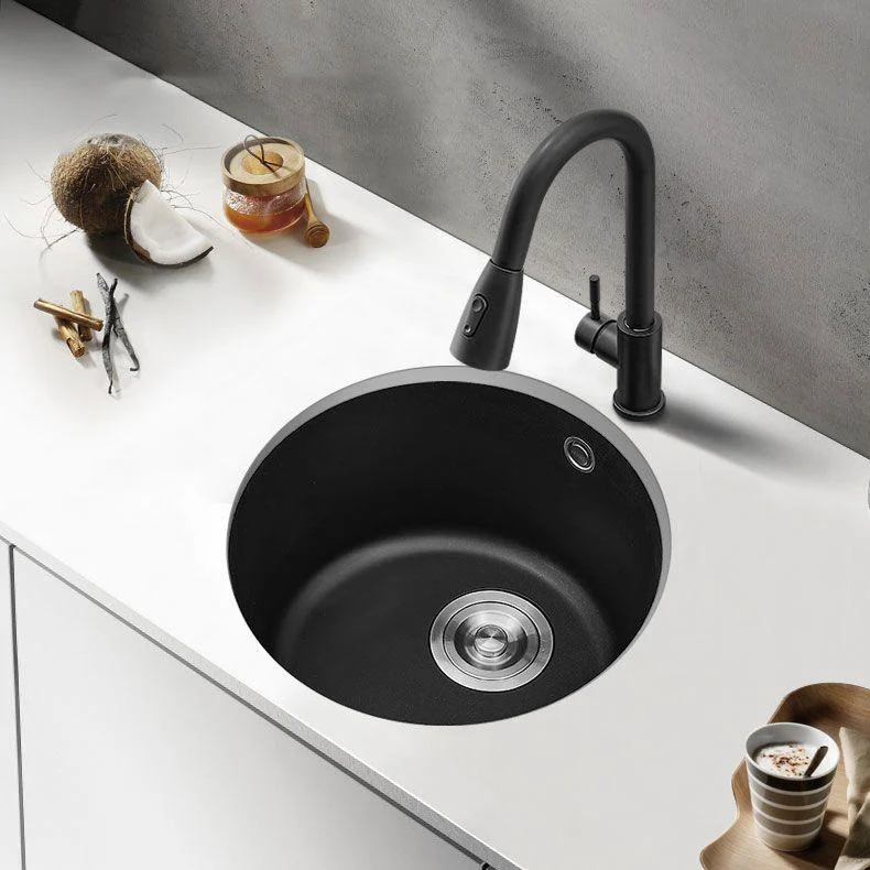 Contemporary Style Kitchen Sink Quartz Single Bowl Kitchen Sink with Basket Strainer -Bathlova