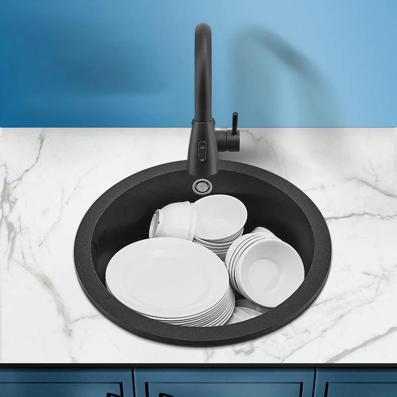 Contemporary Style Kitchen Sink Quartz Single Bowl Kitchen Sink with Basket Strainer -Bathlova