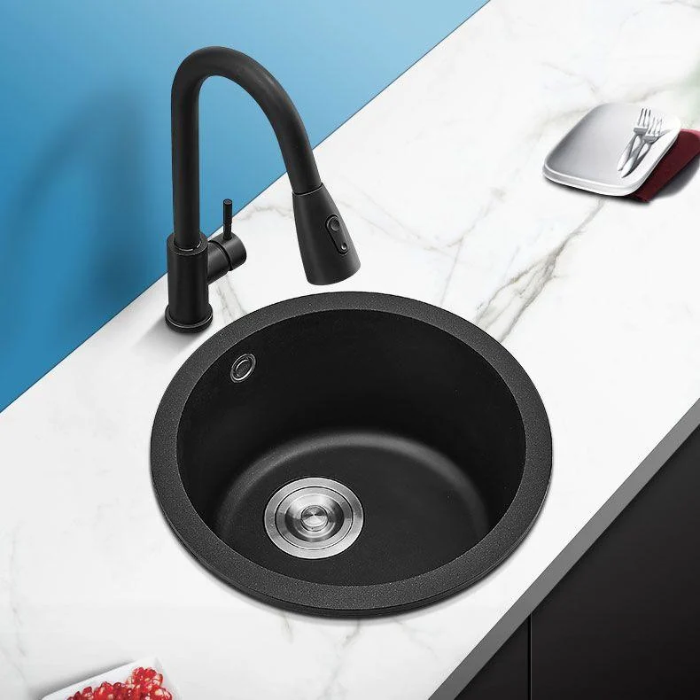 Contemporary Style Kitchen Sink Quartz Single Bowl Kitchen Sink with Basket Strainer -Bathlova