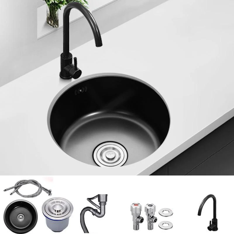 Contemporary Style Kitchen Sink Round Stainless Steel 1 Holes Kitchen Sink -Bathlova