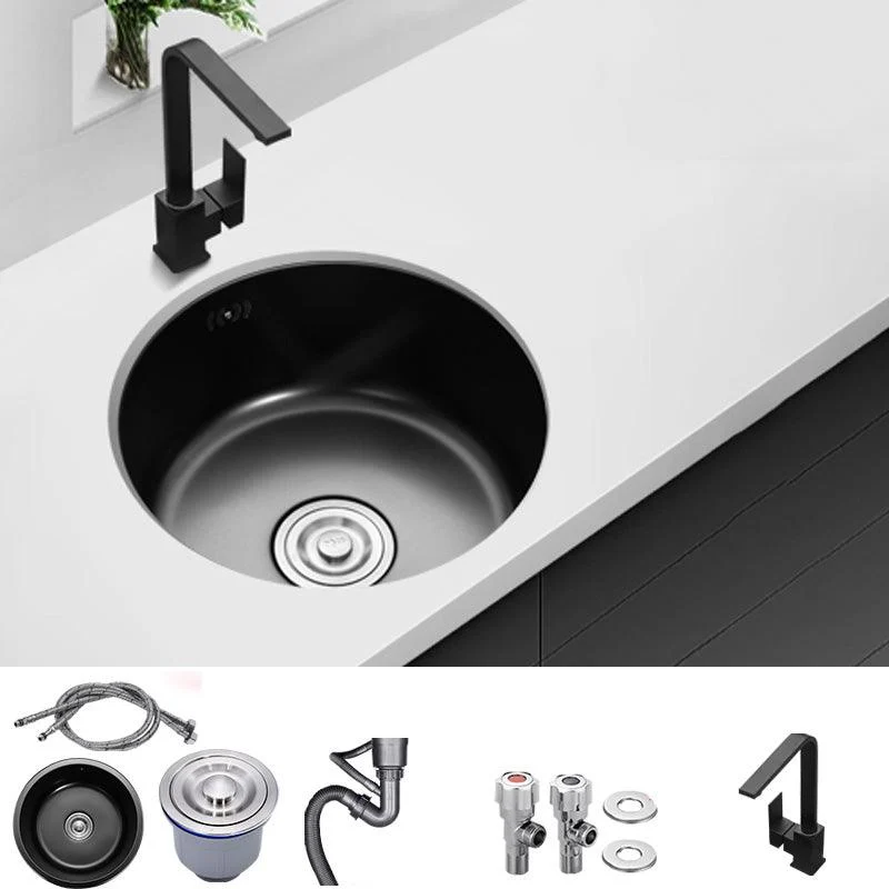 Contemporary Style Kitchen Sink Round Stainless Steel 1 Holes Kitchen Sink -Bathlova