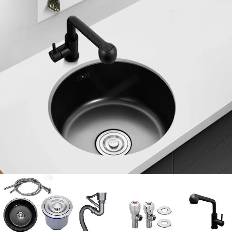 Contemporary Style Kitchen Sink Round Stainless Steel 1 Holes Kitchen Sink -Bathlova