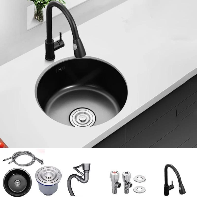 Contemporary Style Kitchen Sink Round Stainless Steel 1 Holes Kitchen Sink -Bathlova