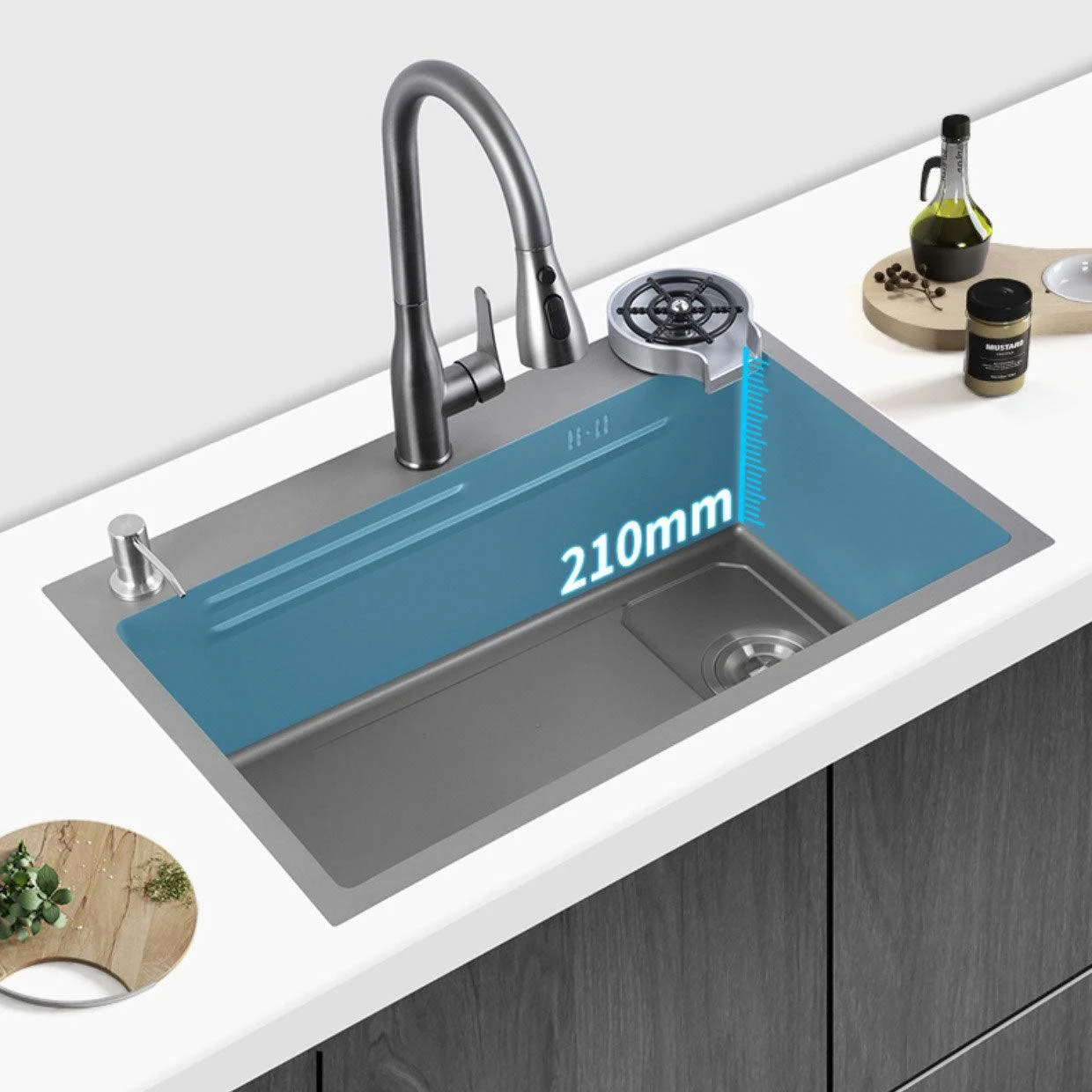 Contemporary Style Kitchen Sink Single Bowl Kitchen Sink with Rectangle Shape -Bathlova