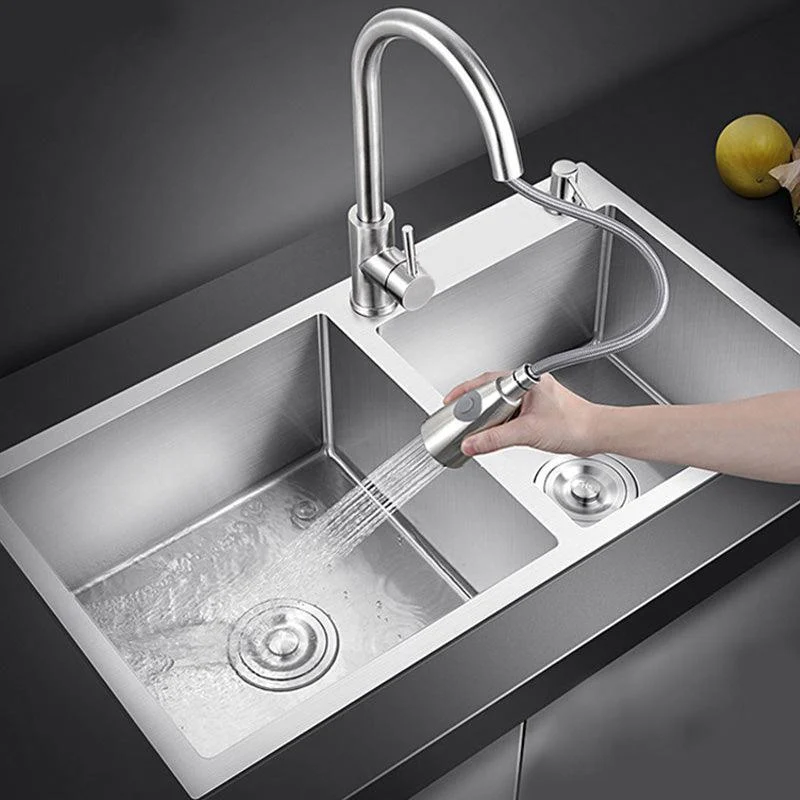 Contemporary Style Kitchen Sink Soundproof Detail Kitchen Double Sink with Basket Strainer -Bathlova