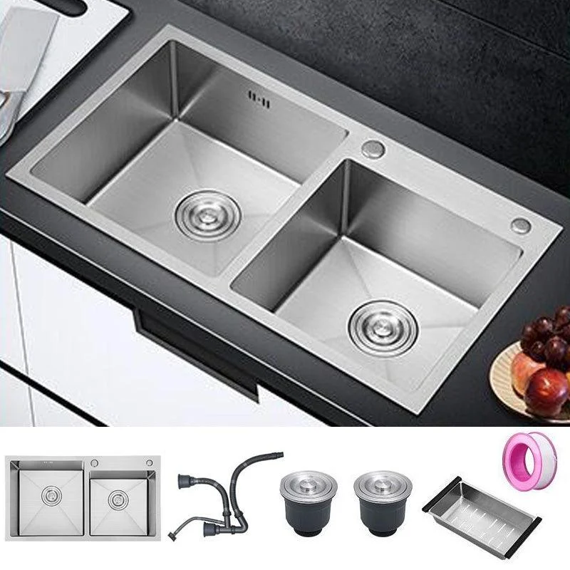 Contemporary Style Kitchen Sink Soundproof Detail Kitchen Double Sink with Basket Strainer -Bathlova