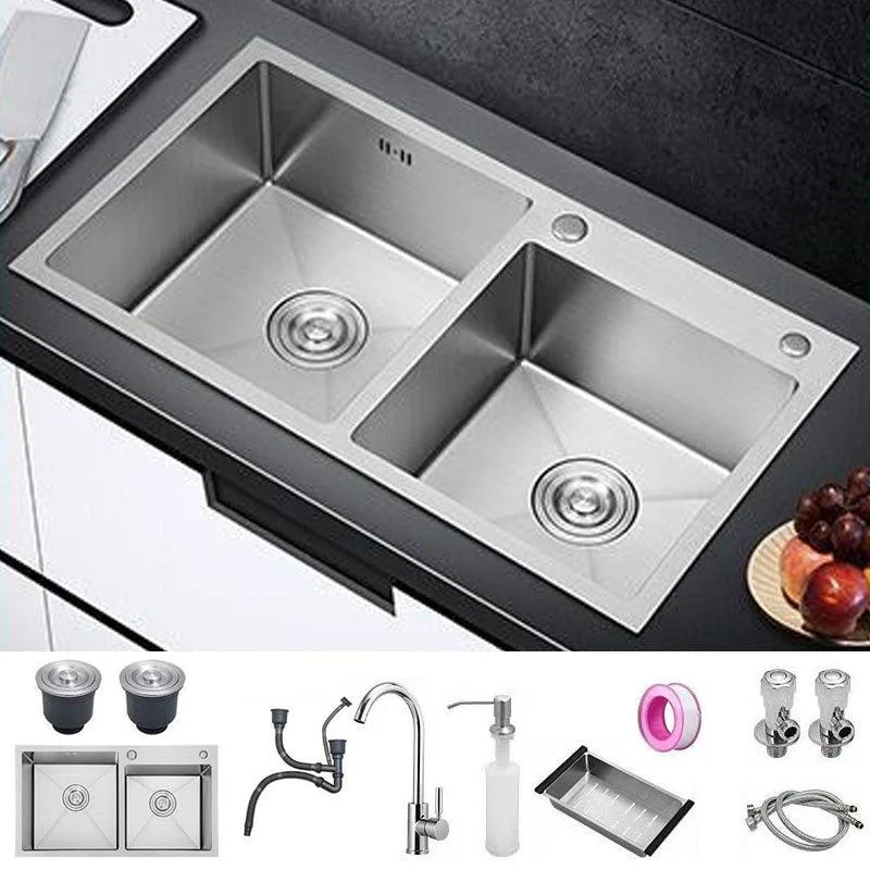 Contemporary Style Kitchen Sink Soundproof Detail Kitchen Double Sink with Basket Strainer -Bathlova