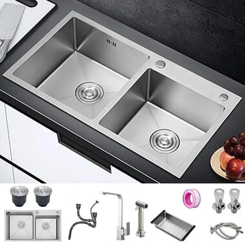 Contemporary Style Kitchen Sink Soundproof Detail Kitchen Double Sink with Basket Strainer -Bathlova