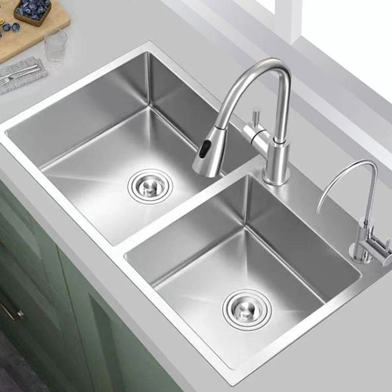 Contemporary Style Kitchen Sink Stainless Steel 2 Holes Drop-In Kitchen Double Sink -Bathlova