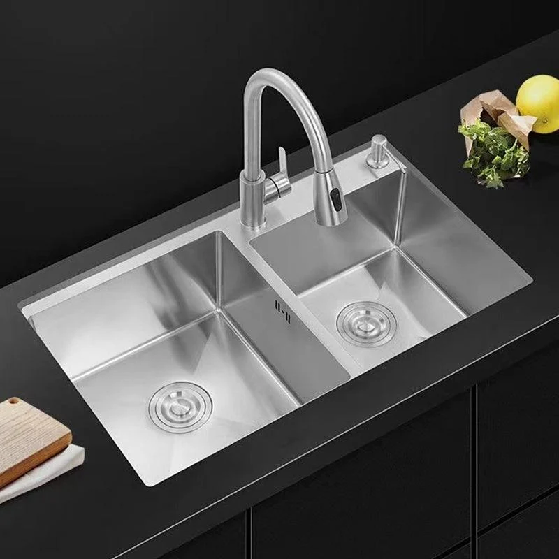 Contemporary Style Kitchen Sink Stainless Steel 2 Holes Drop-In Kitchen Double Sink -Bathlova