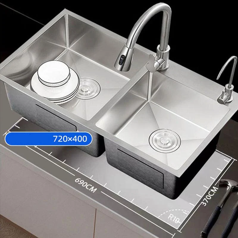 Contemporary Style Kitchen Sink Stainless Steel 2 Holes Drop-In Kitchen Double Sink -Bathlova