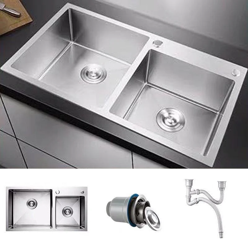 Contemporary Style Kitchen Sink Stainless Steel 2 Holes Drop-In Kitchen Double Sink -Bathlova