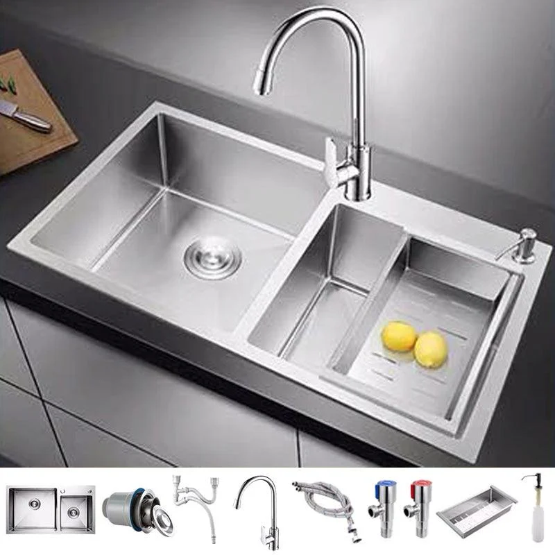 Contemporary Style Kitchen Sink Stainless Steel 2 Holes Drop-In Kitchen Double Sink -Bathlova