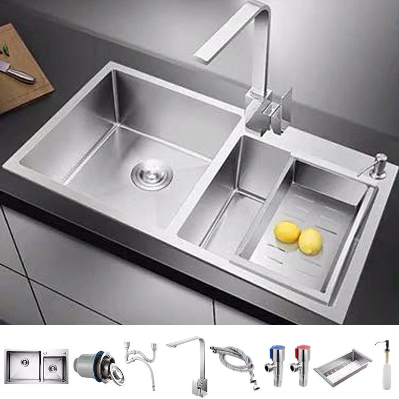 Contemporary Style Kitchen Sink Stainless Steel 2 Holes Drop-In Kitchen Double Sink -Bathlova