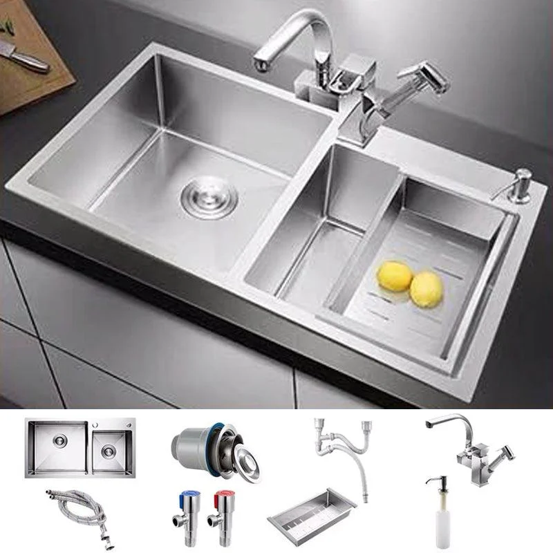 Contemporary Style Kitchen Sink Stainless Steel 2 Holes Drop-In Kitchen Double Sink -Bathlova