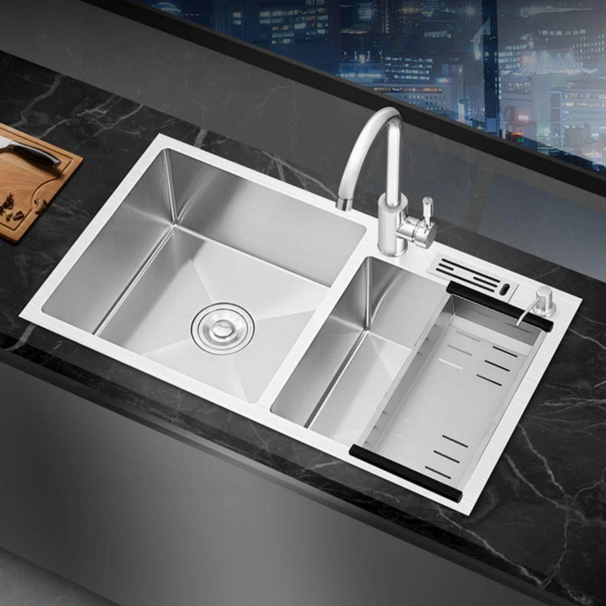 Contemporary Style Kitchen Sink Stainless Steel 2 Holes Kitchen Double Sink -Bathlova