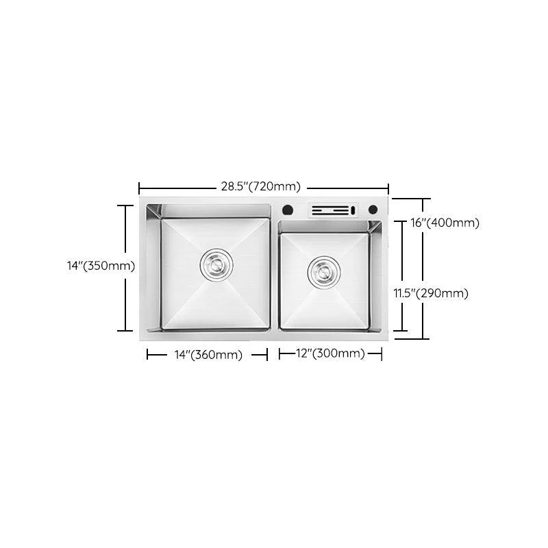 Contemporary Style Kitchen Sink Stainless Steel 2 Holes Kitchen Double Sink -Bathlova