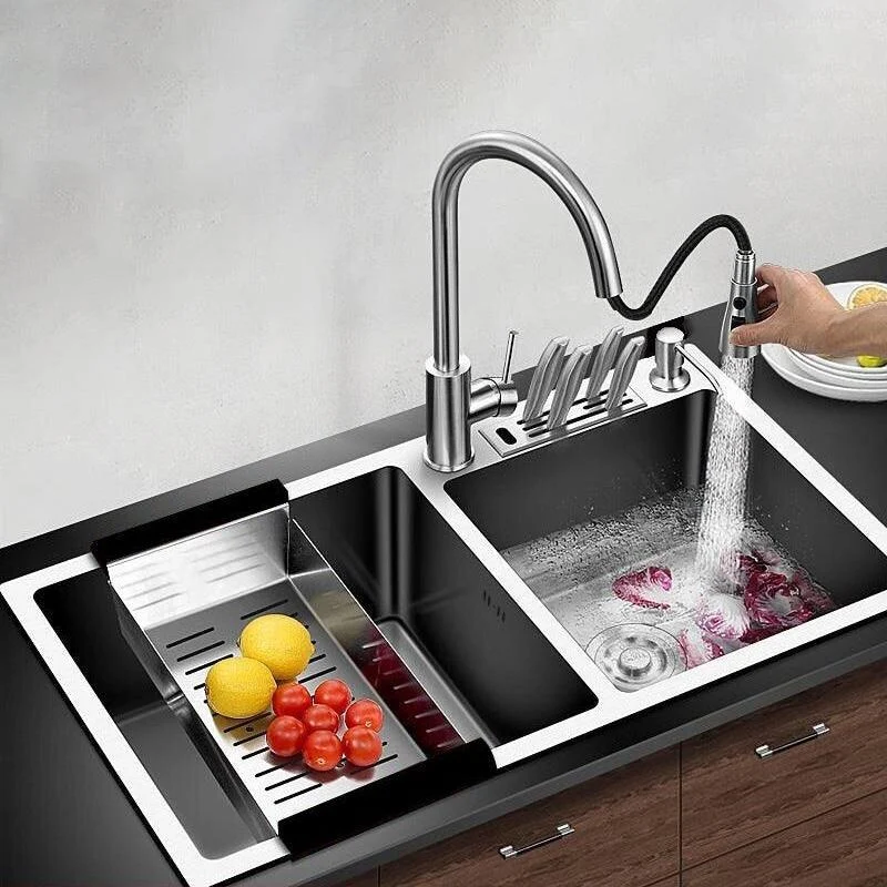 Contemporary Style Kitchen Sink Stainless Steel 2 Holes Kitchen Double Sink -Bathlova