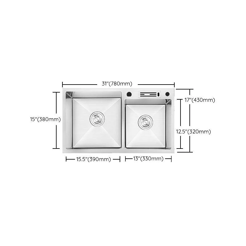 Contemporary Style Kitchen Sink Stainless Steel 2 Holes Kitchen Double Sink -Bathlova