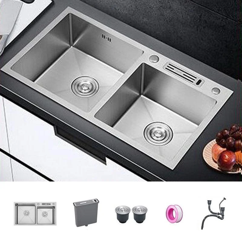 Contemporary Style Kitchen Sink Stainless Steel 2 Holes Kitchen Double Sink -Bathlova