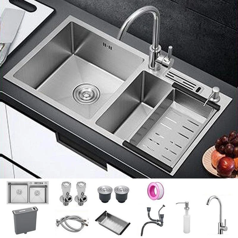 Contemporary Style Kitchen Sink Stainless Steel 2 Holes Kitchen Double Sink -Bathlova