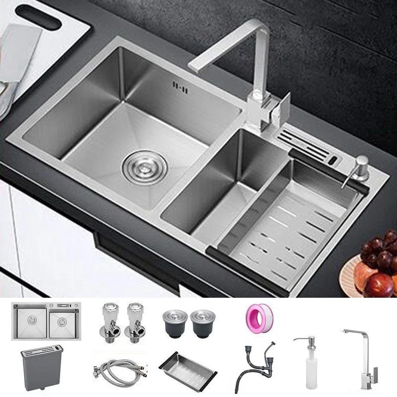 Contemporary Style Kitchen Sink Stainless Steel 2 Holes Kitchen Double Sink -Bathlova