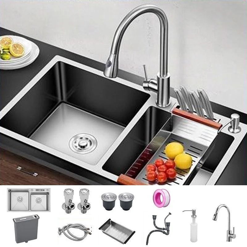 Contemporary Style Kitchen Sink Stainless Steel 2 Holes Kitchen Double Sink -Bathlova