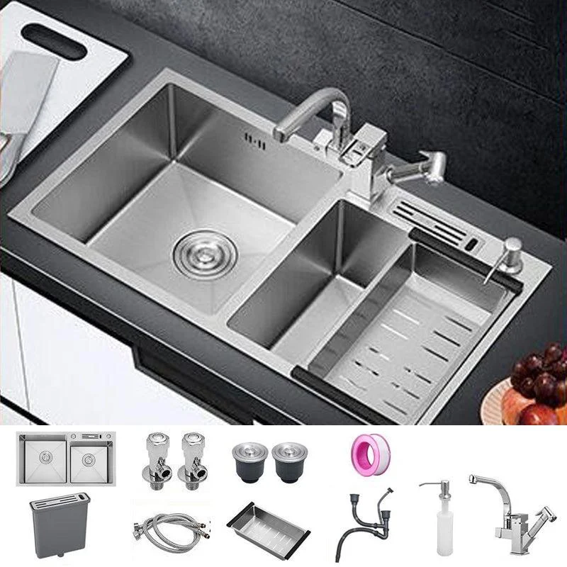 Contemporary Style Kitchen Sink Stainless Steel 2 Holes Kitchen Double Sink -Bathlova