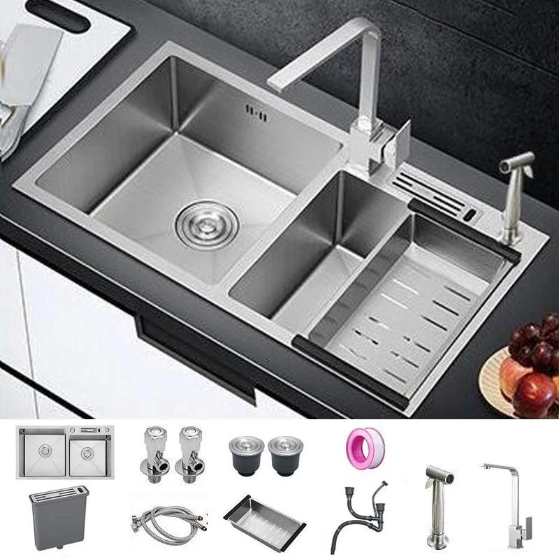 Contemporary Style Kitchen Sink Stainless Steel 2 Holes Kitchen Double Sink -Bathlova