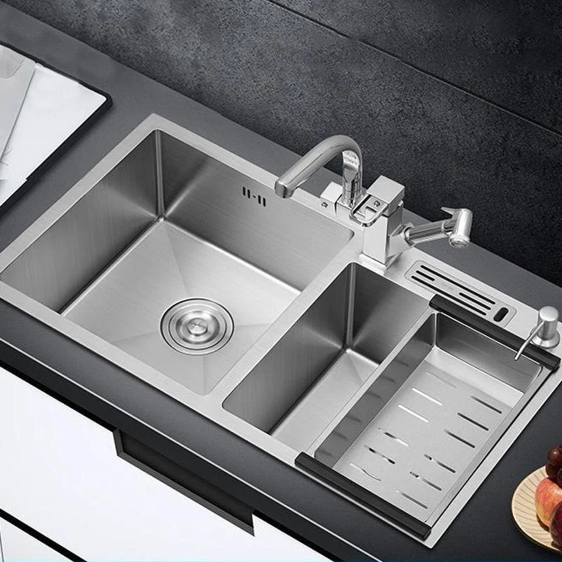 Contemporary Style Kitchen Sink Stainless Steel 2 Holes Kitchen Double Sink -Bathlova