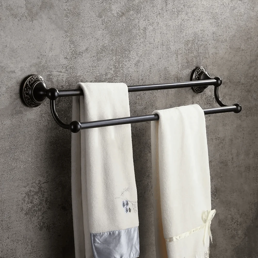 Elegant 24" Antique Wall Mounted Double Towel Bar for Bathroom Solid Brass in Black -Bathlova