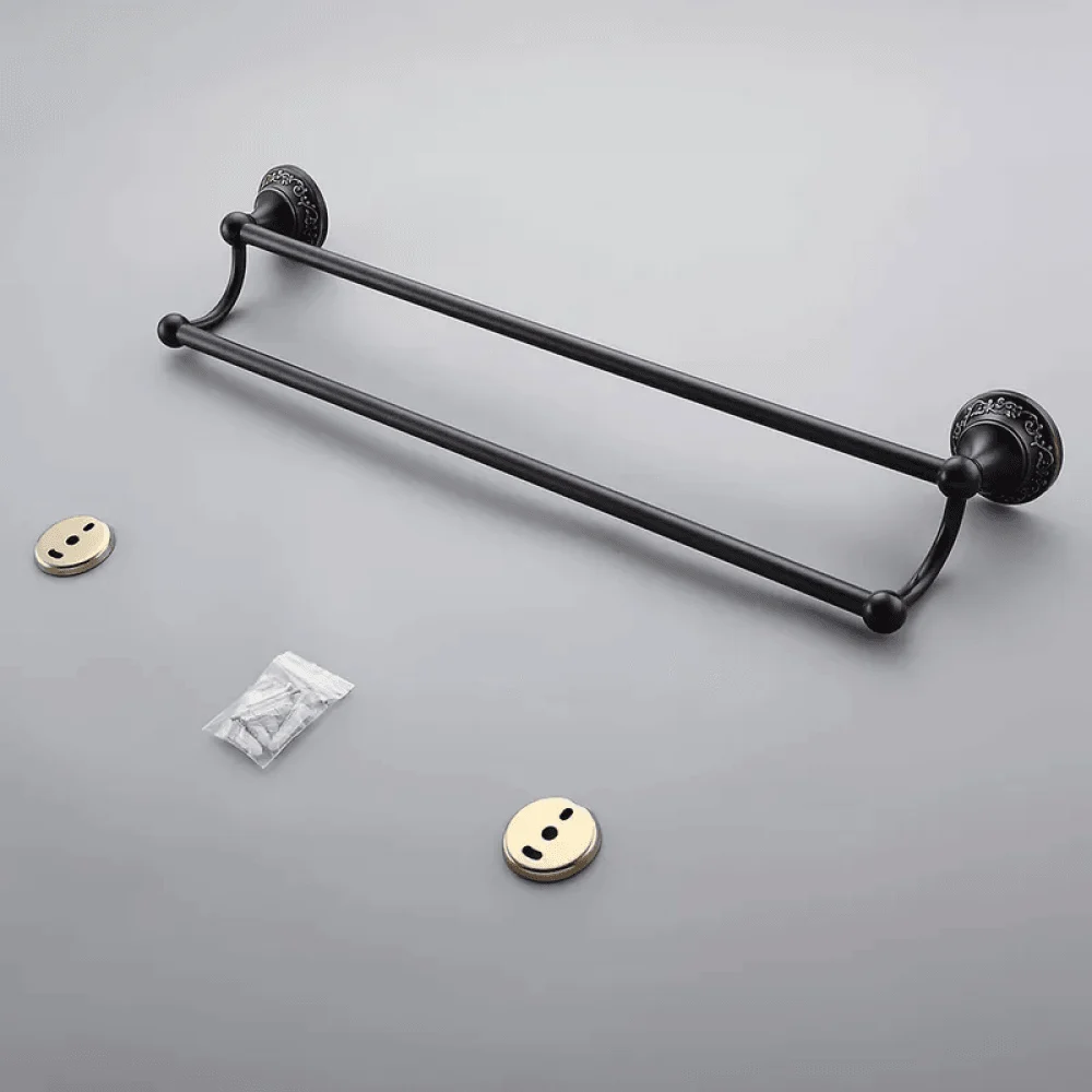 Elegant 24" Antique Wall Mounted Double Towel Bar for Bathroom Solid Brass in Black -Bathlova