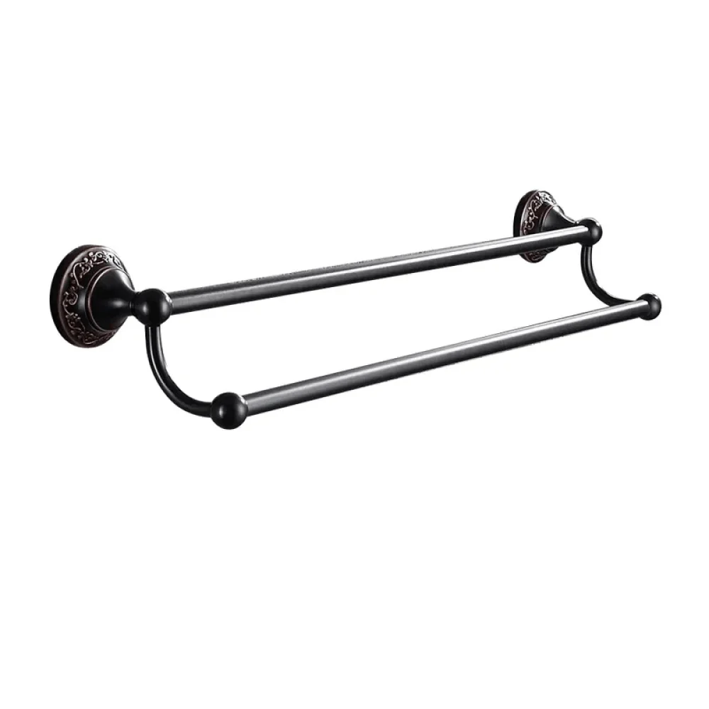 Elegant 24" Antique Wall Mounted Double Towel Bar for Bathroom Solid Brass in Black -Bathlova