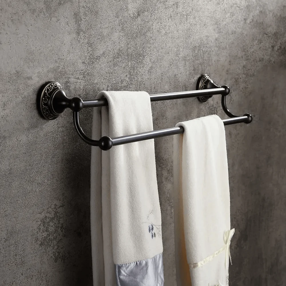 Elegant 24" Antique Wall Mounted Double Towel Bar for Bathroom Solid Brass in Black -Bathlova