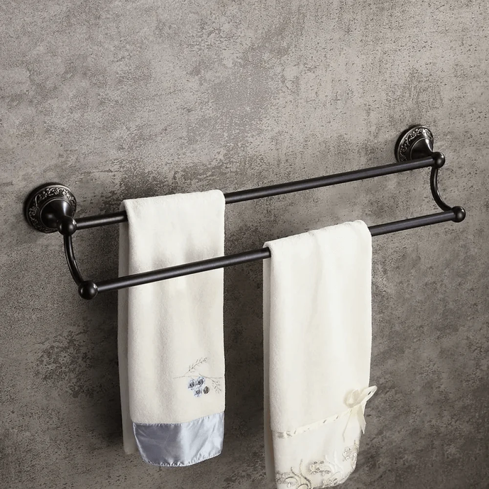 Elegant 24" Antique Wall Mounted Double Towel Bar for Bathroom Solid Brass in Black -Bathlova